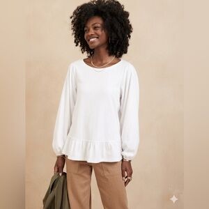 Banana Republic White Ruffle-Hem Long Sleeve Tunic